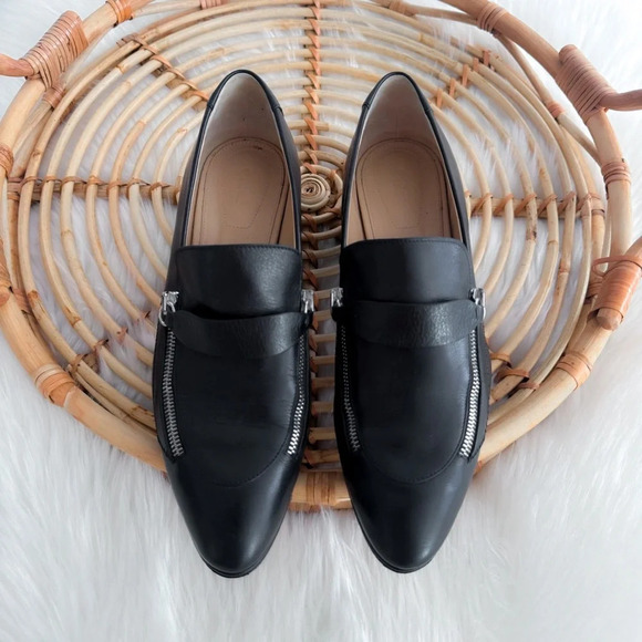 Chloe Black Leather Lumi Block Heel Zip Pumps Silver Zippers Loafer Chunky - Picture 8 of 13